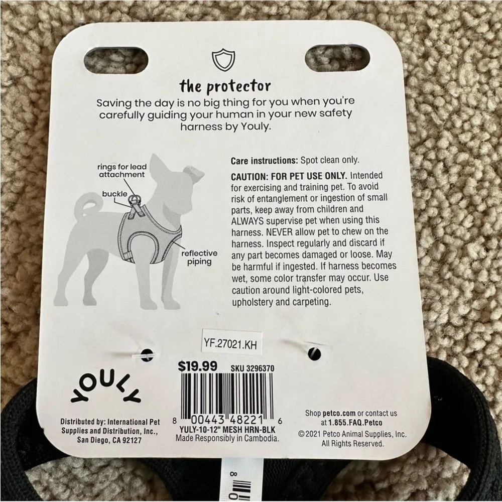 YOULY Black Reflective Mesh Dog Harness, XX-Small/X-Small